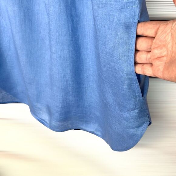 J. Jill Love Linen Blue Popover Tunic Shirt Tab-Sleeve Pockets Large Petite Lp - Picture 6 of 12